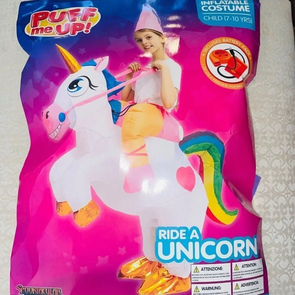 Halloween Ride A Unicorn Child 7-10 Inflatable Costume Battery Pack Dress-up